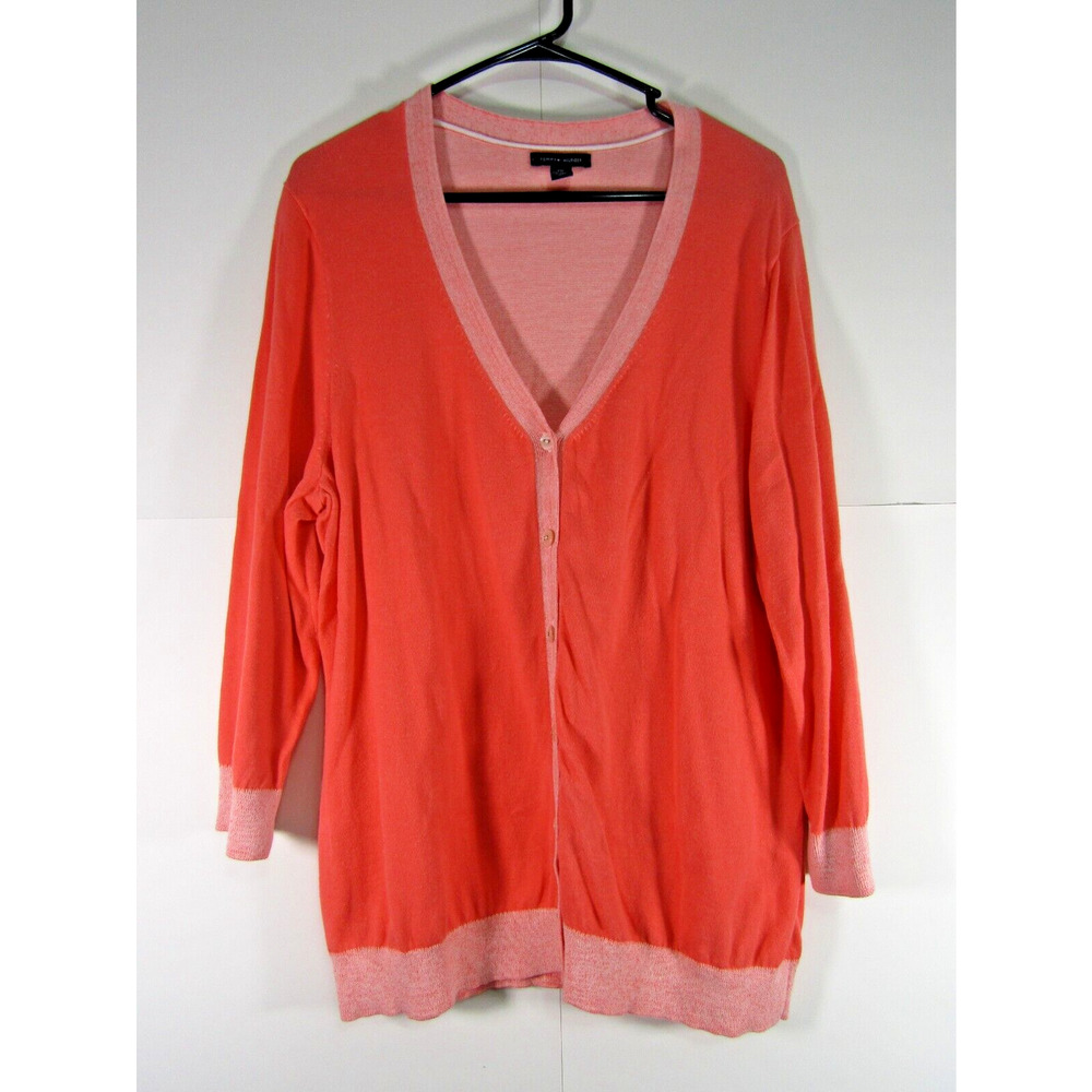 Tommy Hilfiger Peach Front Button Cardigan Sweater Womens XXL Coastal Y2K Cozy